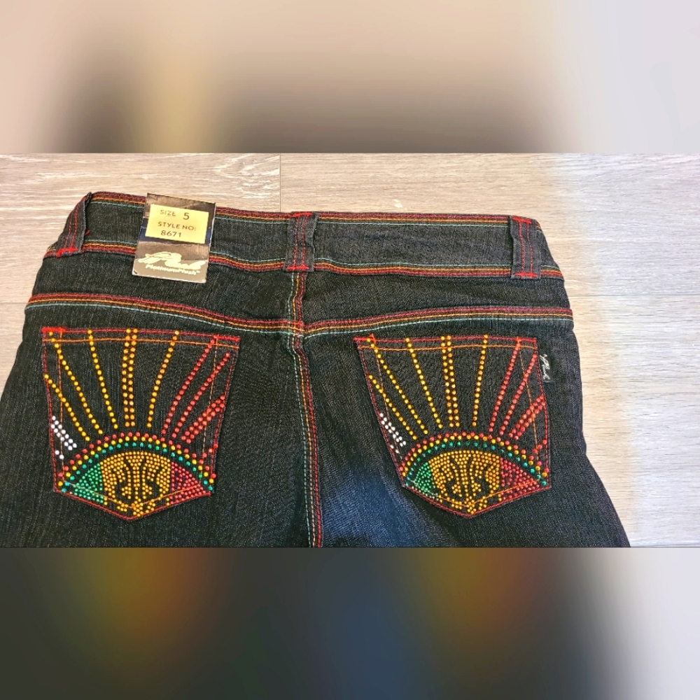 Red, Green, Yellow Bedazzled Jeans